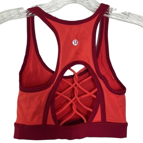 Lululemon Sweaty or Not Bra II Women's 2 Alarming Cranberry Coral Red  Strappy - Picture 1 of 13